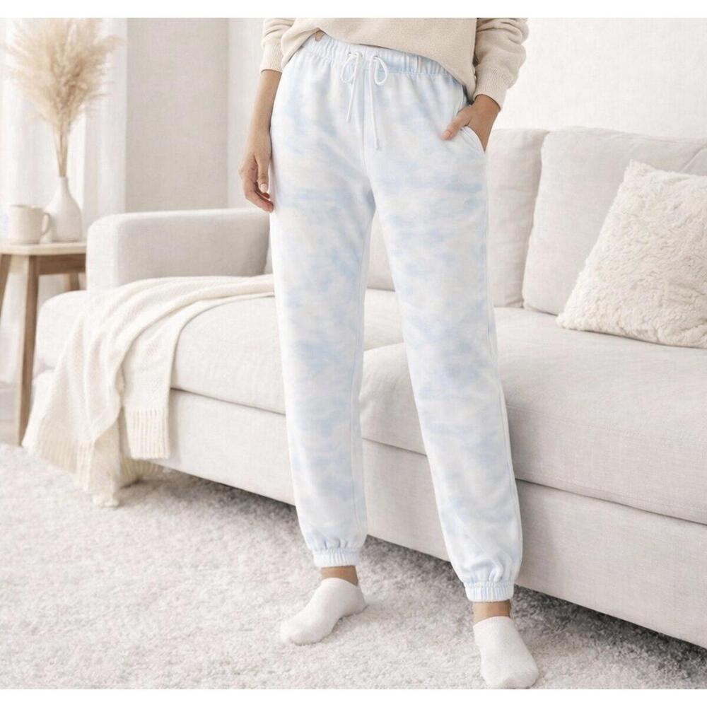 NWT NIA Sweater Pants Size L Sky Blue Tie Dye Jogger Lounge Cozy Soft A17